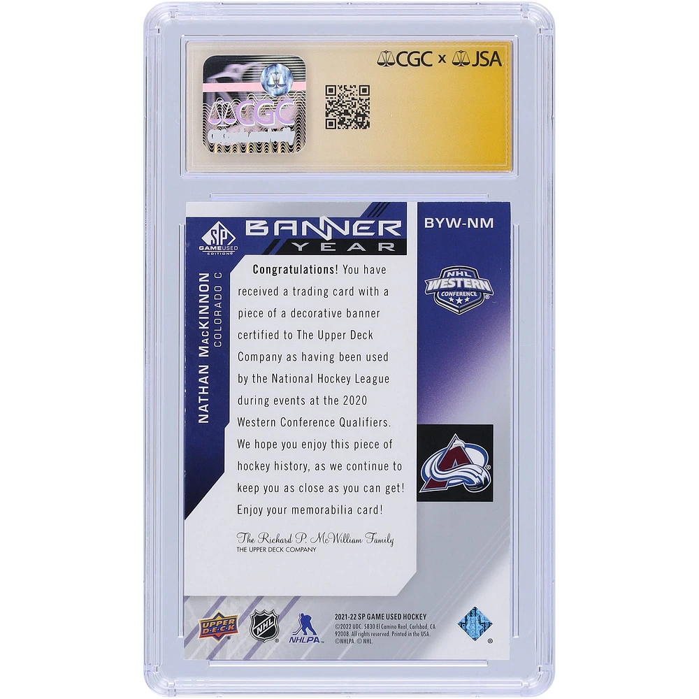 Nathan MacKinnon Colorado Avalanche Autographed 2021-22 Upper Deck SP Game Used Banner Year Western Conference Relic #BYW-NM CGC Fanatics Witnessed Authenticated / Card