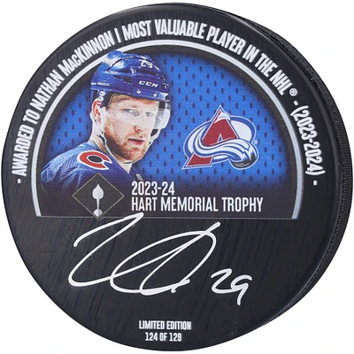 Nathan MacKinnon Colorado Avalanche Autographed 2024 Hart Trophy Winner Hockey Puck - Limited Edition of 129