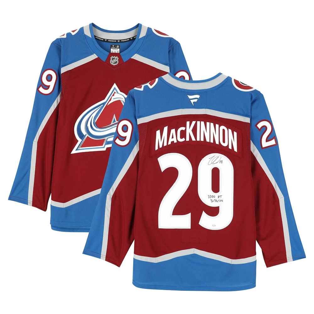 Nathan MacKinnon Colorado Avalanche Autographed Burgundy Fanatics Premium Jersey with "1,000th PT 3/10/25" Inscription - Limited Edition of 25