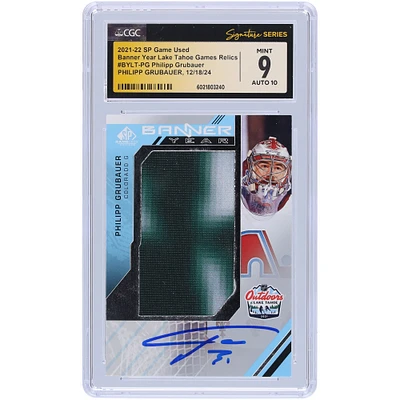 Philipp Grubauer Colorado Avalanche Autographié 2021-22 Upper Deck SP Jeu Utilisé Bannière Bicolore Année Lake Tahoe Games Relics #BYLT-PG CGC Fanatics Witnessed Authenticated 9/10 Card