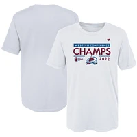 T-shirt blanc pour vestiaire des champions de la Conférence Ouest l'Avalanche du Colorado 2022 fanatiques préscolaires