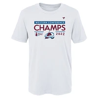 T-shirt blanc pour vestiaire des champions de la Conférence Ouest l'Avalanche du Colorado 2022 fanatiques préscolaires