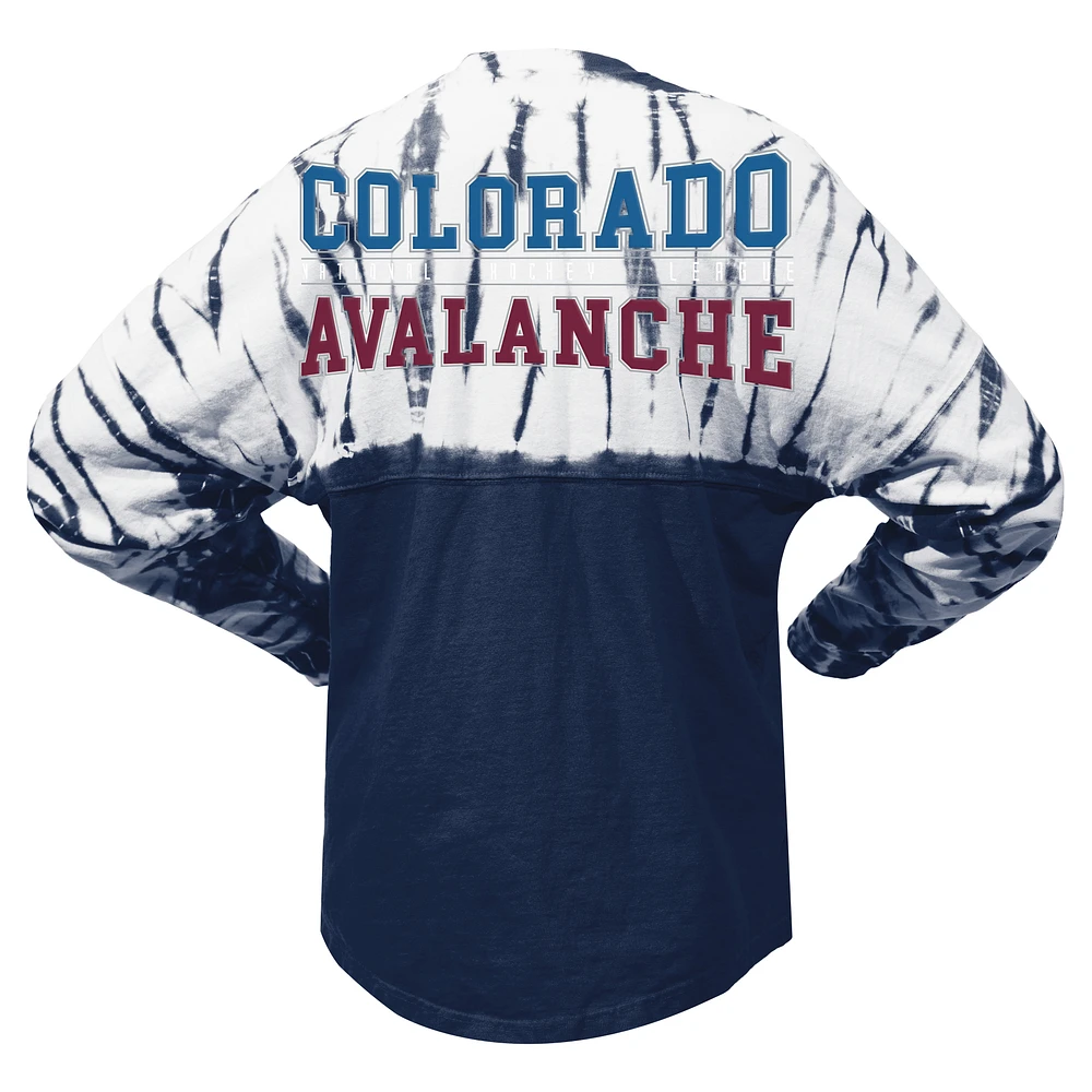 T-shirt unisexe Spirit Jersey marine Colorado Avalanche Crystal Half Dye à manches longues