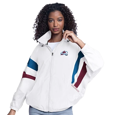Women's G-III Sports by Carl Banks  White Colorado Avalanche Game News Oversized Full-Zip Hoodie Jacket