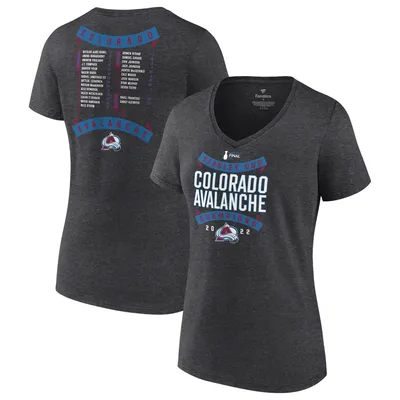 Colorado Avalanche Fanatics Branded Women's 2022 Stanley Cup Champions Roster V-Neck T-Shirt - Heathered Charcoal