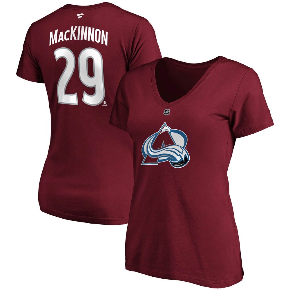 Fanatics Branded Women's Fanatics Branded Nathan MacKinnon Burgundy  Colorado Avalanche Plus Name & Number V-Neck T-Shirt