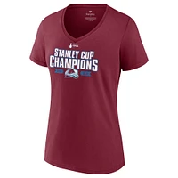 Women's Fanatics Burgundy Colorado Avalanche 2022 Stanley Cup Champions Jersey Roster V-Neck T-Shirt