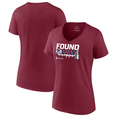 T-shirt à col en V Fanatics pour femmes, bordeaux, Colorado Avalanche 2022, Champions de la Coupe Stanley, grande taille, ville natale