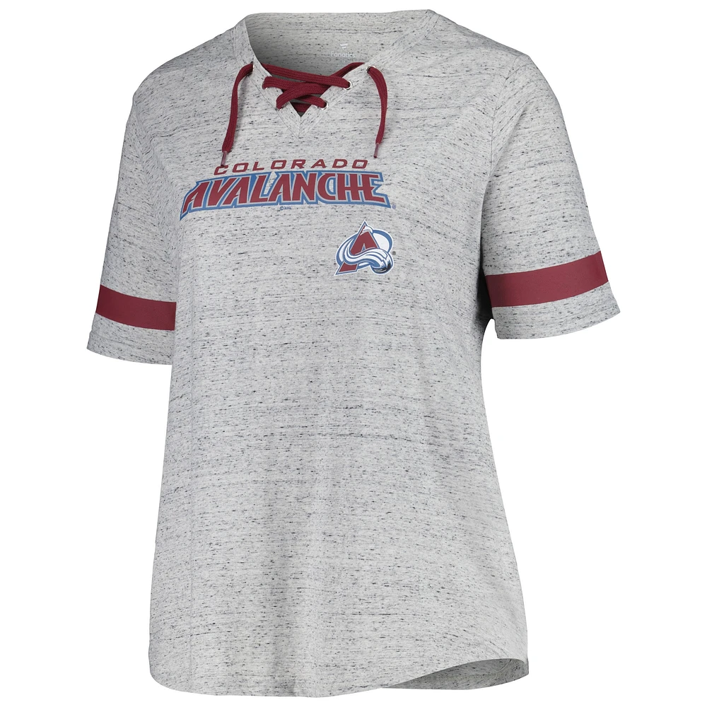 Women's Fanatics Heather Gray Colorado Avalanche Plus Lace-Up  T-Shirt