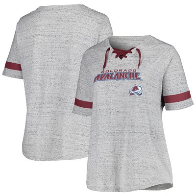 Women's Fanatics Heather Gray Colorado Avalanche Plus Lace-Up  T-Shirt