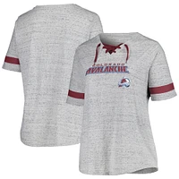 Women's Fanatics Heather Gray Colorado Avalanche Plus Lace-Up  T-Shirt