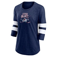 Women's Fanatics Heather Navy Colorado Avalanche Line Shift Tri-Blend Three-Quarter Sleeve T-Shirt