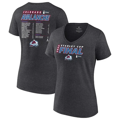 T-shirt à col en V Fanatics Heathered Charcoal pour femmes de l'Avalanche du Colorado la finale Coupe Stanley 2022