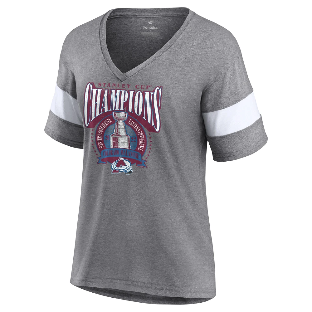 Women's Fanatics Heathered Gray Colorado Avalanche 2022 Stanley Cup Champions Banner V-Neck Triblend T-Shirt