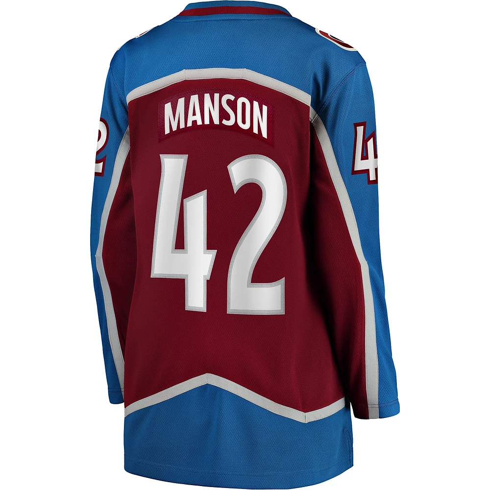 Fanatics pour femmes Josh Manson Bourgogne Colorado Avalanche Home Breakaway Player - Maillot