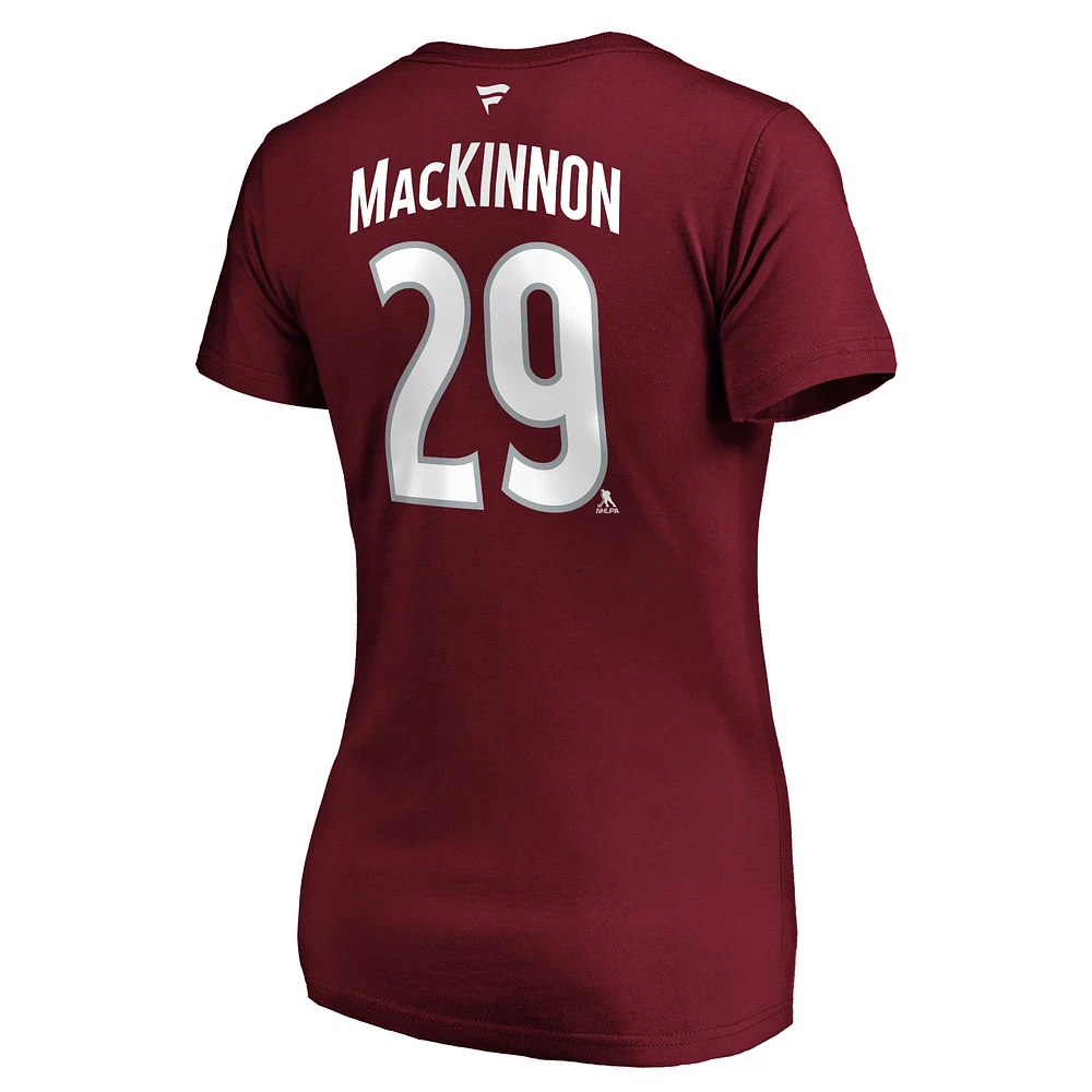 Women's Fanatics Nathan MacKinnon Burgundy Colorado Avalanche Plus Name & Number V-Neck T-Shirt