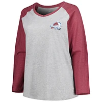 Women's Fanatics Nathan MacKinnon Heather Gray/Heather Burgundy Colorado Avalanche Plus Name & Number Raglan Long Sleeve T-Shirt