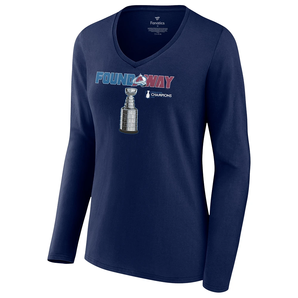 Women's Fanatics Navy Colorado Avalanche 2022 Stanley Cup Champions Celebration V-Neck Long Sleeve T-Shirt