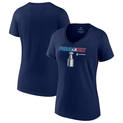 T-shirt à col en V Fanatics Navy pour femmes de l'Avalanche du Colorado 2022 Célébration des champions la Coupe Stanley