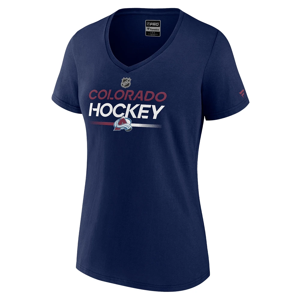 Women's Fanatics  Navy Colorado Avalanche Authentic Pro V-Neck T-Shirt