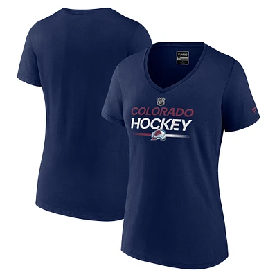 T-shirt à col en V authentique Pro Fanatics pour femmes, bleu marine, Colorado Avalanche