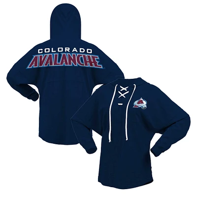 Women's Fanatics Navy Colorado Avalanche Jersey Lace-Up V-Neck Long Sleeve Hoodie T-Shirt