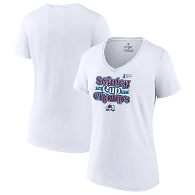 Women's Fanatics White Colorado Avalanche 2022 Stanley Cup Champions Saucer Pass V-Neck T-Shirt