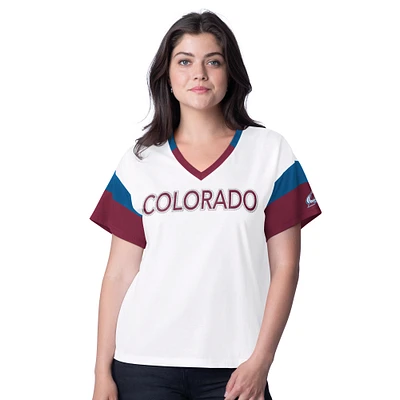 Women's G-III 4Her by Carl Banks  White Colorado Avalanche Rink Oversized Rhinestone V-Neck T-Shirt