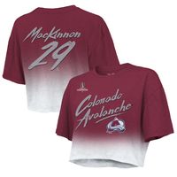 Women's Majestic Threads Nathan MacKinnon Burgundy Colorado Avalanche 2022 Stanley Cup Champions Dip Dye Boxy Crop T-Shirt