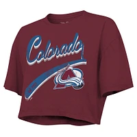 Women's Majestic Threads Nathan MacKinnon Maroon Colorado Avalanche Behind The Net Boxy Name & Number Cropped T-Shirt