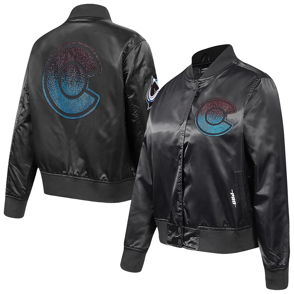 Women's Pro Standard  Black Colorado Avalanche Rhinestone Jewels Satin Full-Snap Jacket