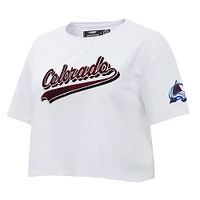 Women's Pro Standard White Colorado Avalanche Boxy Script Tail Cropped T-Shirt