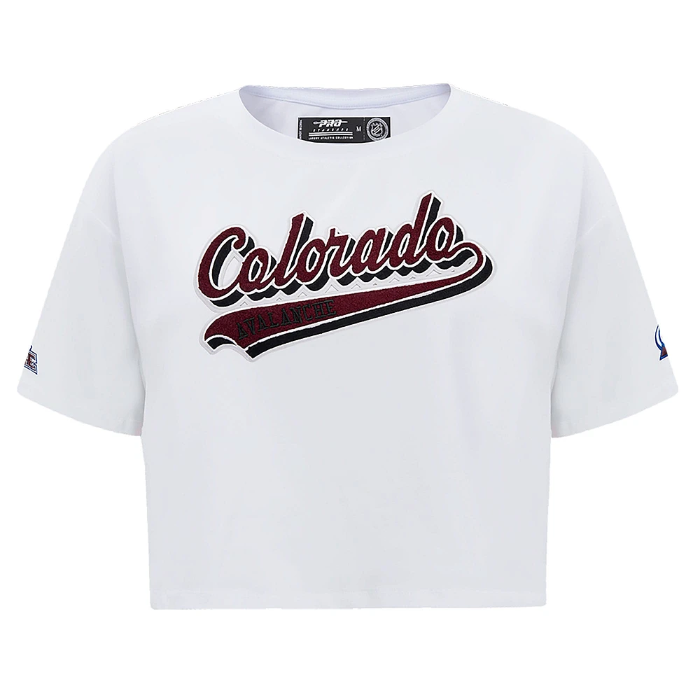 Women's Pro Standard White Colorado Avalanche Boxy Script Tail Cropped T-Shirt