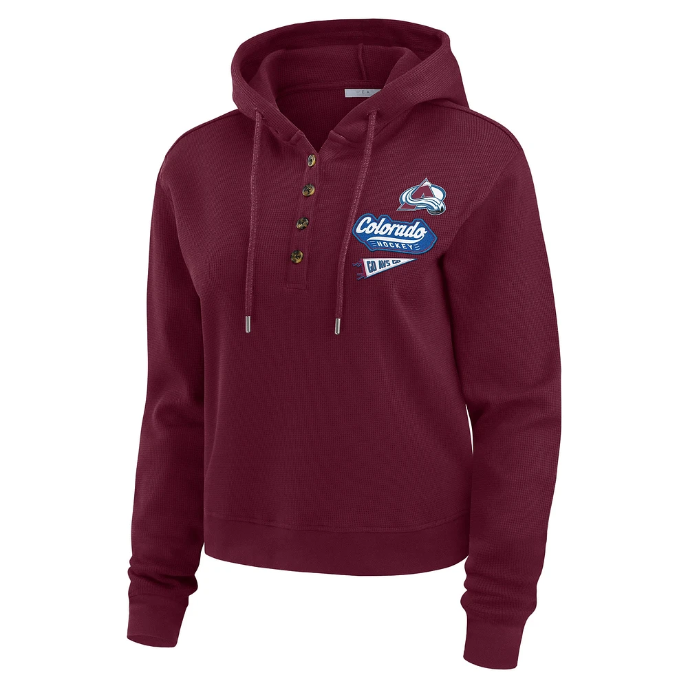 Women's WEAR by Erin Andrews  Burgundy Colorado Avalanche Waffle-Knit Pullover Hoodie