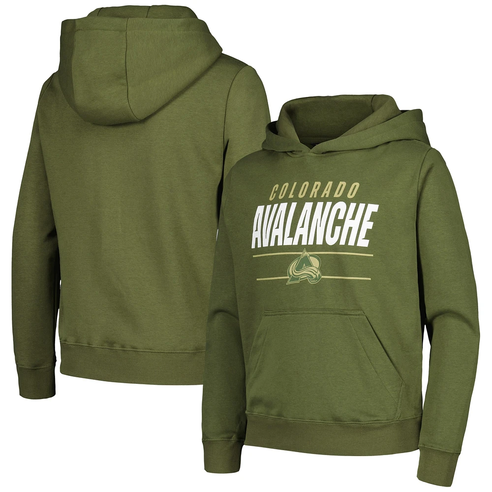 Youth Levelwear Olive Colorado Avalanche Podium Fleece Pullover Hoodie