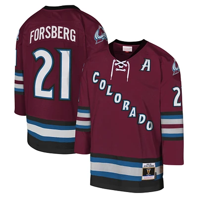 Maillot de joueur la ligne bleue Mitchell & Ness Peter Forsberg bordeaux Colorado Avalanche 2001-02 pour jeunes