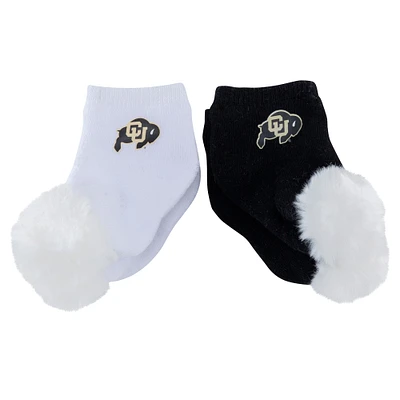 Lot de deux paires de chaussettes à pompon pour bébé ZooZatz Colorado Buffaloes