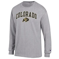 T-shirt à manches longues avec logo Arch Over Champion pour homme, gris chiné, Colorado Buffaloes