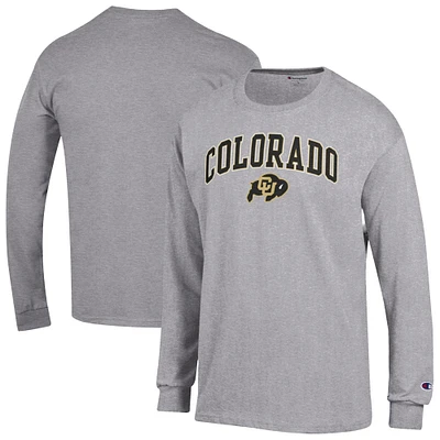 T-shirt à manches longues avec logo Arch Over Champion pour homme, gris chiné, Colorado Buffaloes