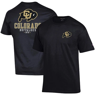 T-shirt noir à deux coups pour hommes Champion Buffalo Buffaloes Stack