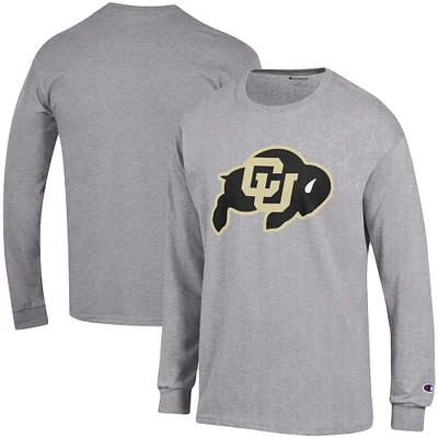 Men's Champion Heather Gray Colorado Buffaloes Primary Logo Long Sleeve T-Shirt