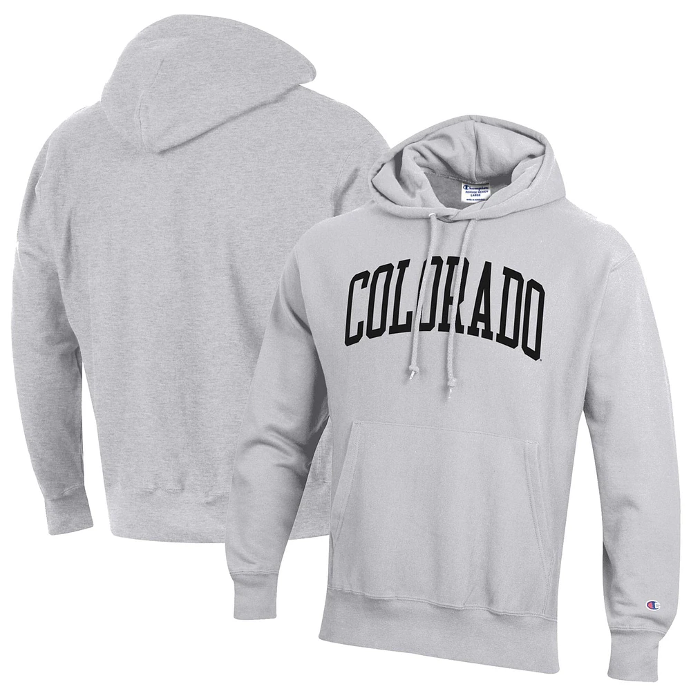 Men's Champion Heathered Gray Colorado Buffaloes Team Arch Reverse Weave Pullover Hoodie