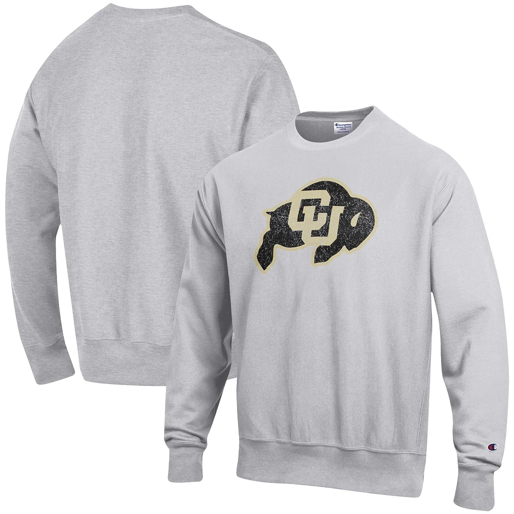 Men's Champion Heathered Gray Colorado Buffaloes Vault Logo Reverse Weave Pullover Sweatshirt