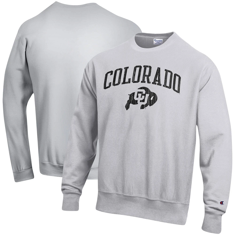 Sweat-shirt Champion Silver Colorado Buffaloes Arch Over Logo Reverse Weave pour hommes