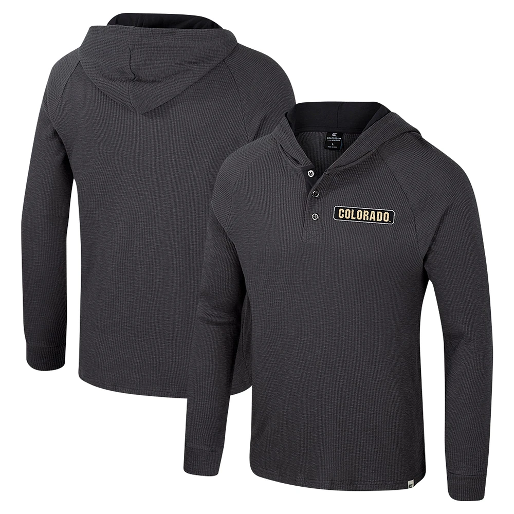 Men's Colosseum  Charcoal Colorado Buffaloes Dujour Ralgan Long Sleeve Henley Hoodie T-Shirt