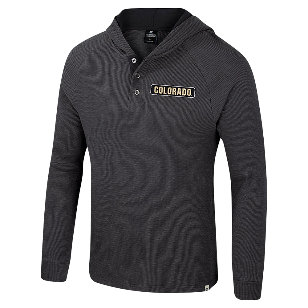 Men's Colosseum  Charcoal Colorado Buffaloes Dujour Ralgan Long Sleeve Henley Hoodie T-Shirt