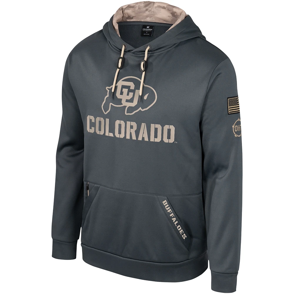 Men's Colosseum Charcoal Colorado Buffaloes OHT Military Appreciation Pullover Hoodie