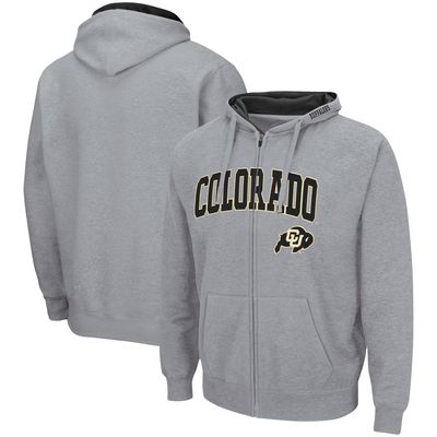 Men's Colosseum Heathered Gray Colorado Buffaloes Arch & Logo 3.0 Full-Zip Hoodie