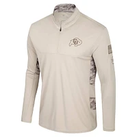 Men's Colosseum Natural Colorado Buffaloes OHT Military Appreciation Quarter-Zip Jacket