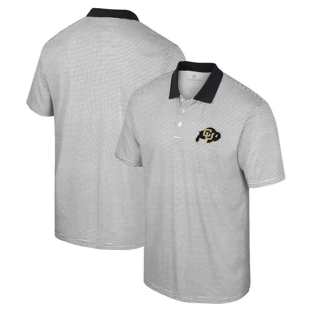 Men's Colosseum White/Black Colorado Buffaloes Print Stripe Polo